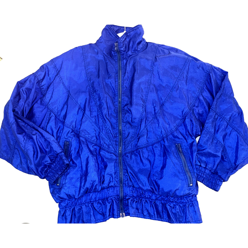 Clipper Bay Vintage Nylon Royal Blue Zip Up 80's 90's Jacket Parachute LARGE